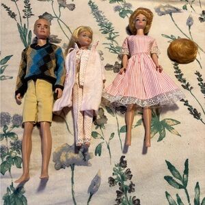 Vintage Mixed Fashion Dolls - Pink Striped Dress & Accessories